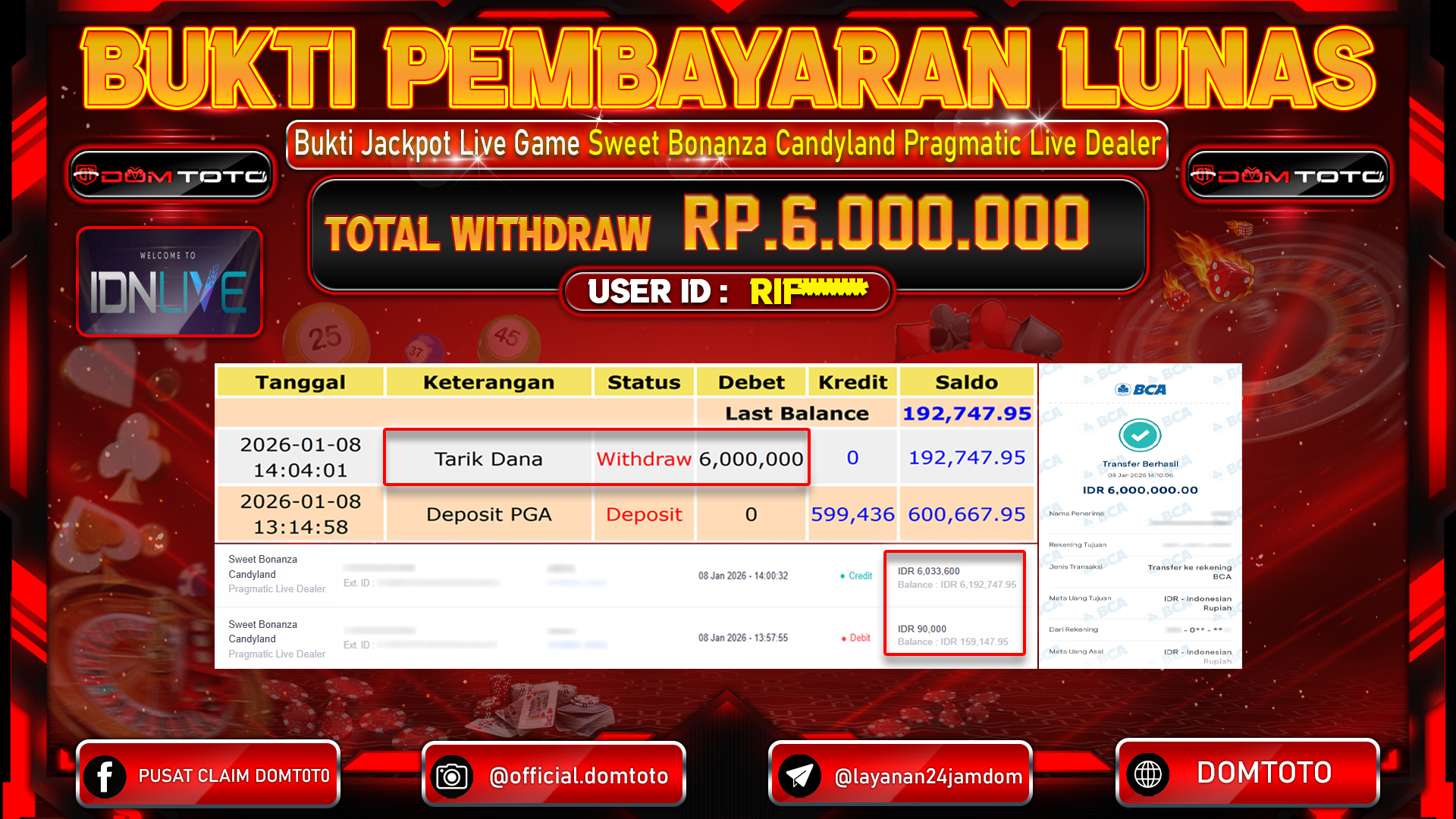 JACKPOT LIVE GAMES Sweet Bonanza Candyland Pragmatic Live Dealer 8  JANUARI 2026